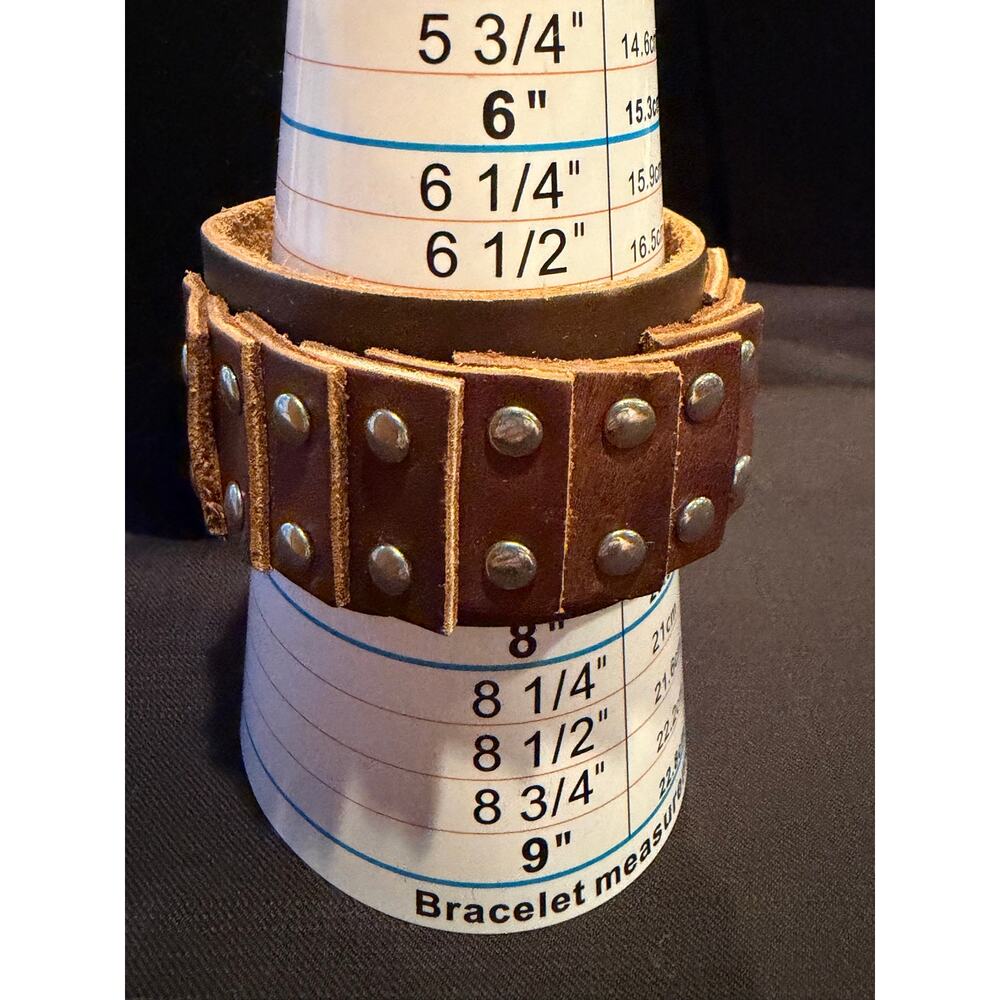 Harley-Davidson Style Men's Ribbed Studded Leather Cuff Bracelet 9”l x 2”w